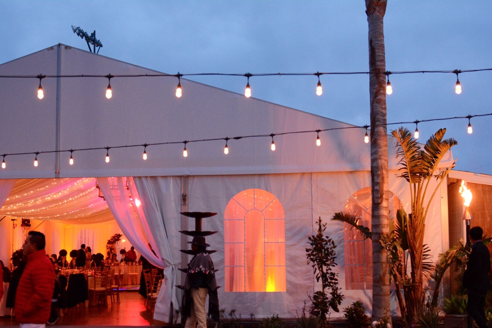 Venue exterior at dusk